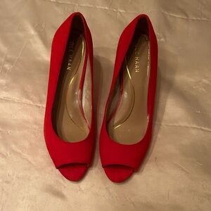 Cole Haan Red Suede Peep-Toe  Pumps